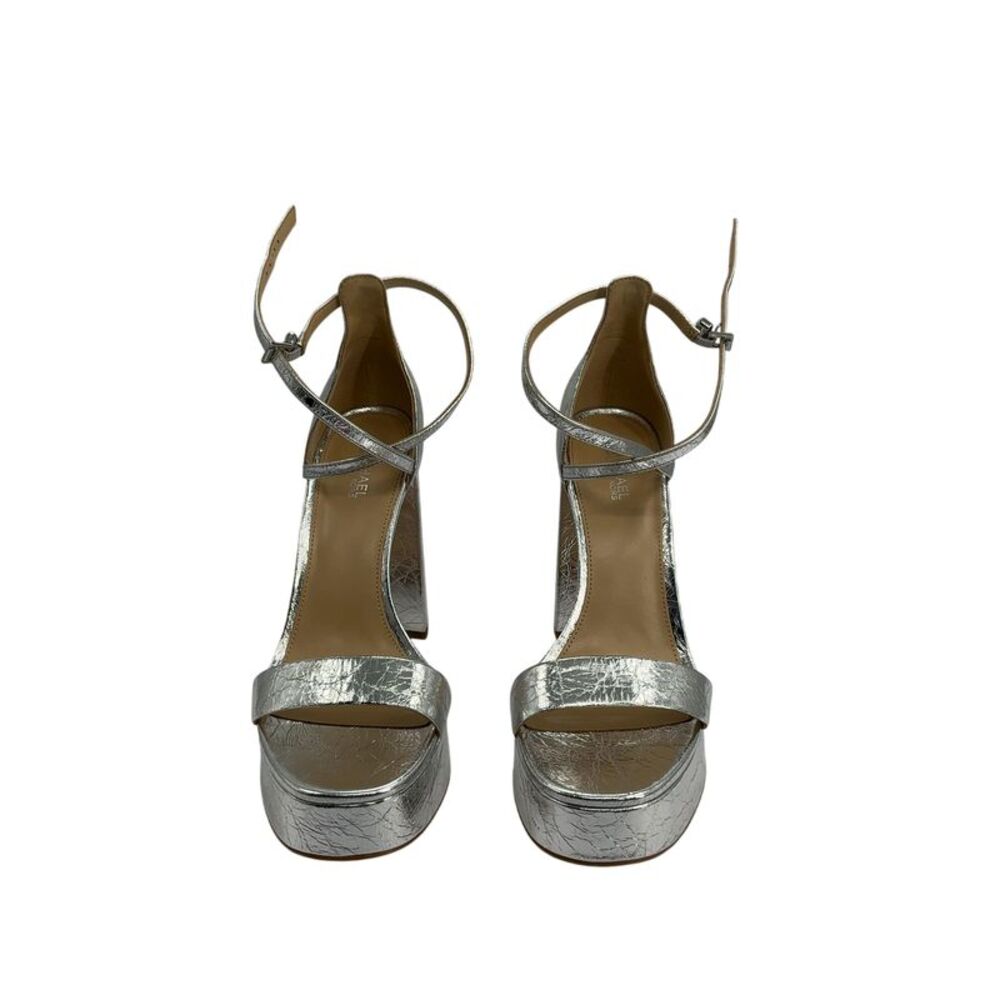 Michael Kors Women Cami Crackled Metallic Leather Platform Sandal Silver OS
